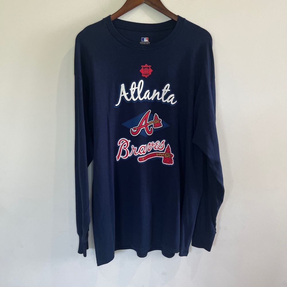 MLB Atlanta Braves Long Sleeve Shirt Mens XL Navy Blue Graphic Tomahawk Logo